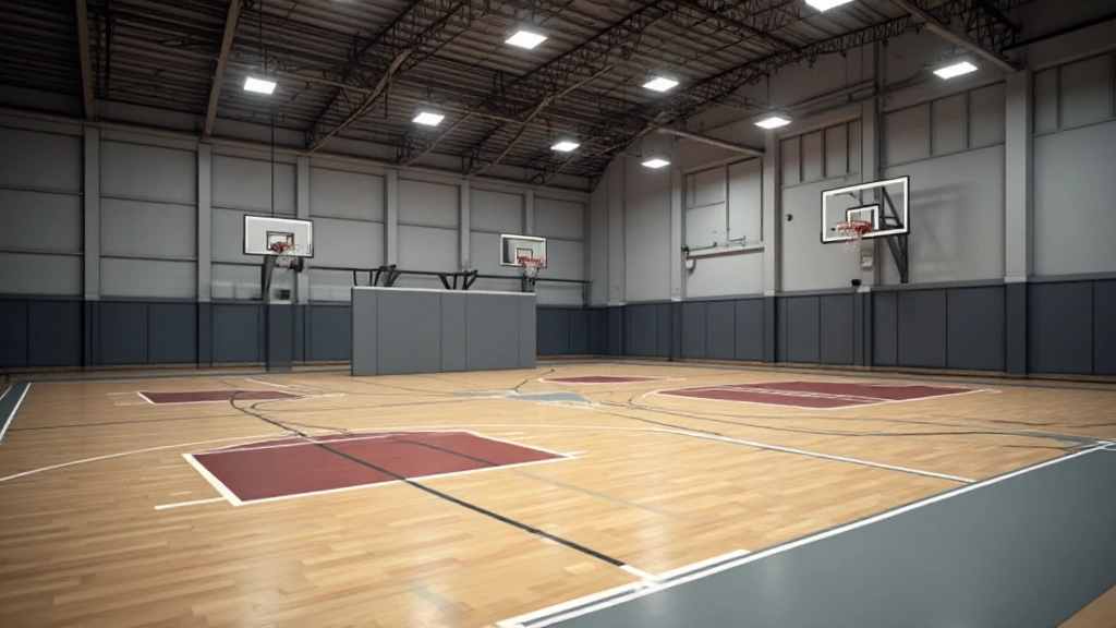 Basketball training facility showing conditioning equipment and court setup for athlete development