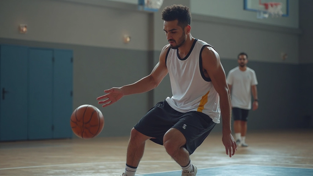Basketball player practicing ball handling drills during training session