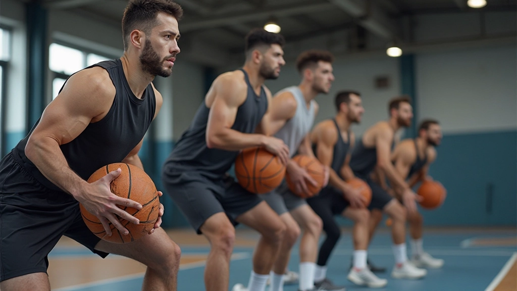 Athletes performing conditioning exercises in basketball training facility