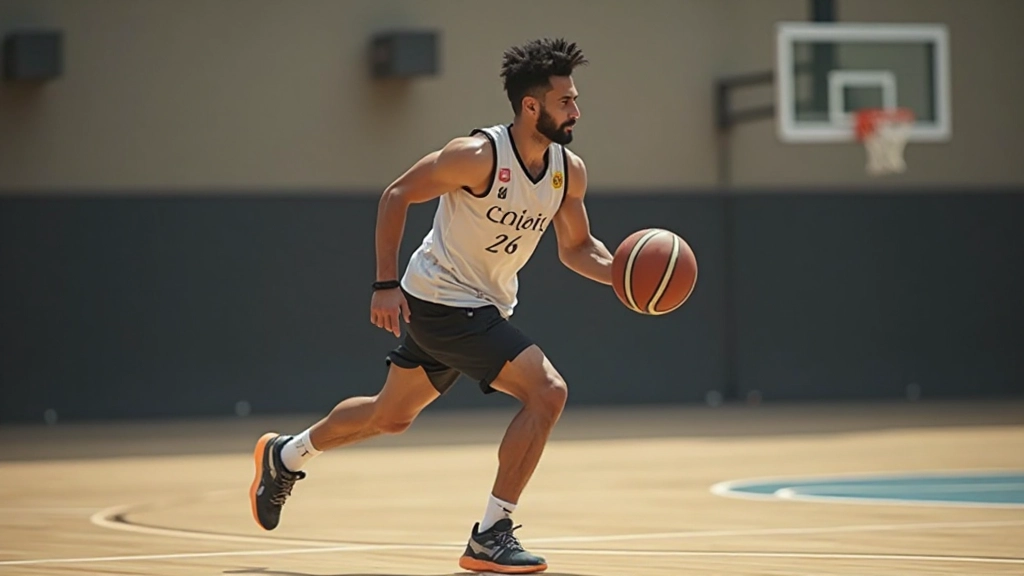 Basketball player performing conditioning drills on professional court during training session